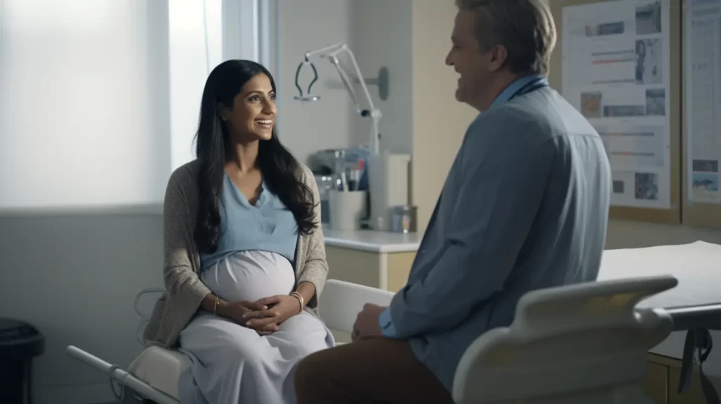 Hamile bir kadın doktorla görüşüyor.